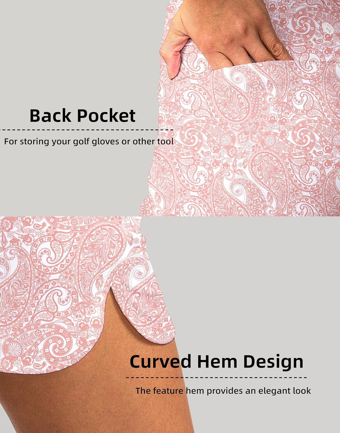imageSANTINY Womens Golf Skirts Skorts High Waisted Tennis Skirt Athletic Workout Casual Skorts for Woman with Short PocketsPink Paisley