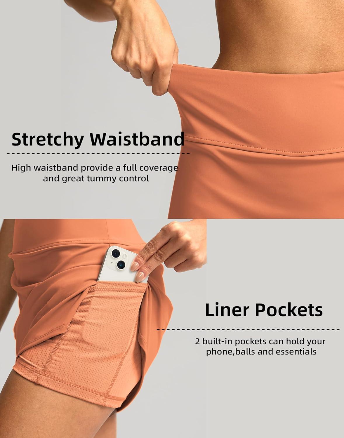 imageSANTINY Womens Golf Skirts Skorts High Waisted Tennis Skirt Athletic Workout Casual Skorts for Woman with Short PocketsRed Coral