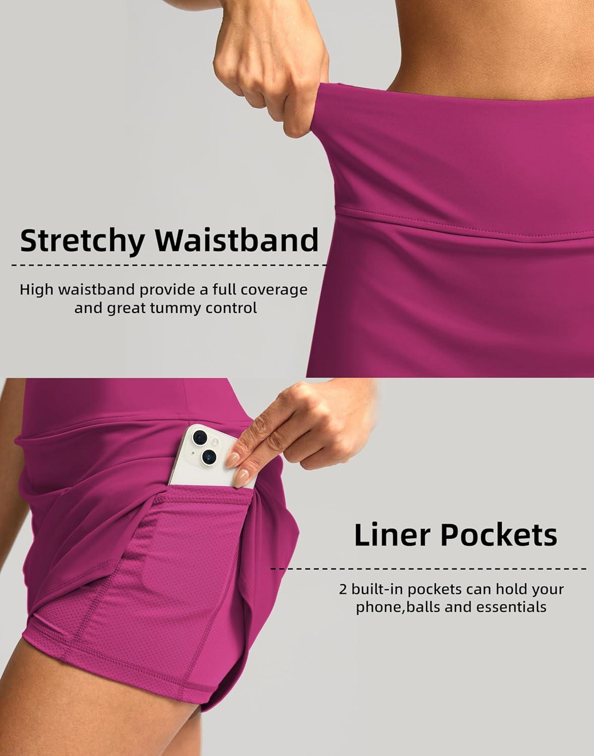 imageSANTINY Womens Golf Skirts Skorts High Waisted Tennis Skirt Athletic Workout Casual Skorts for Woman with Short PocketsRose