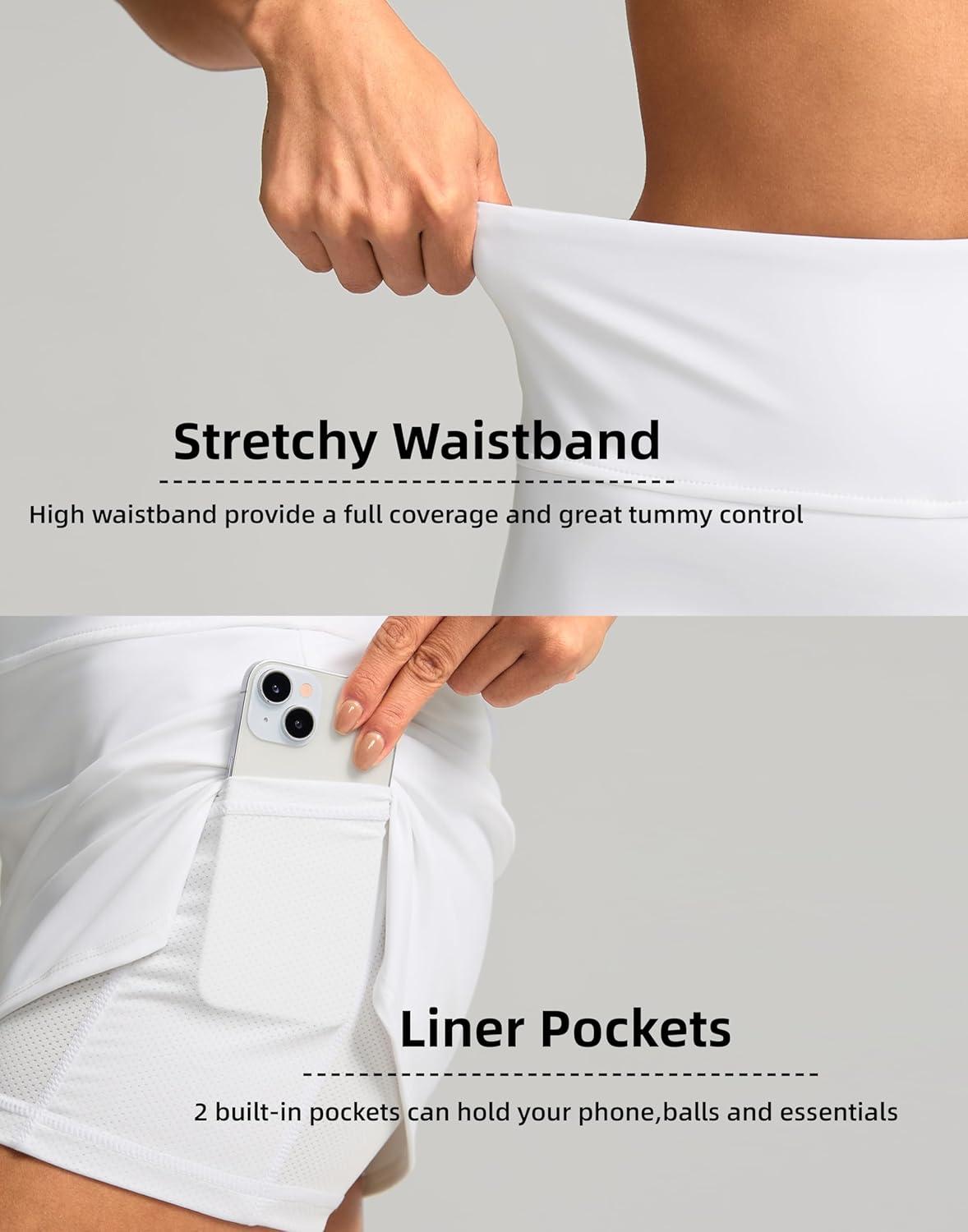 imageSANTINY Womens Golf Skirts Skorts High Waisted Tennis Skirt Athletic Workout Casual Skorts for Woman with Short PocketsWhite