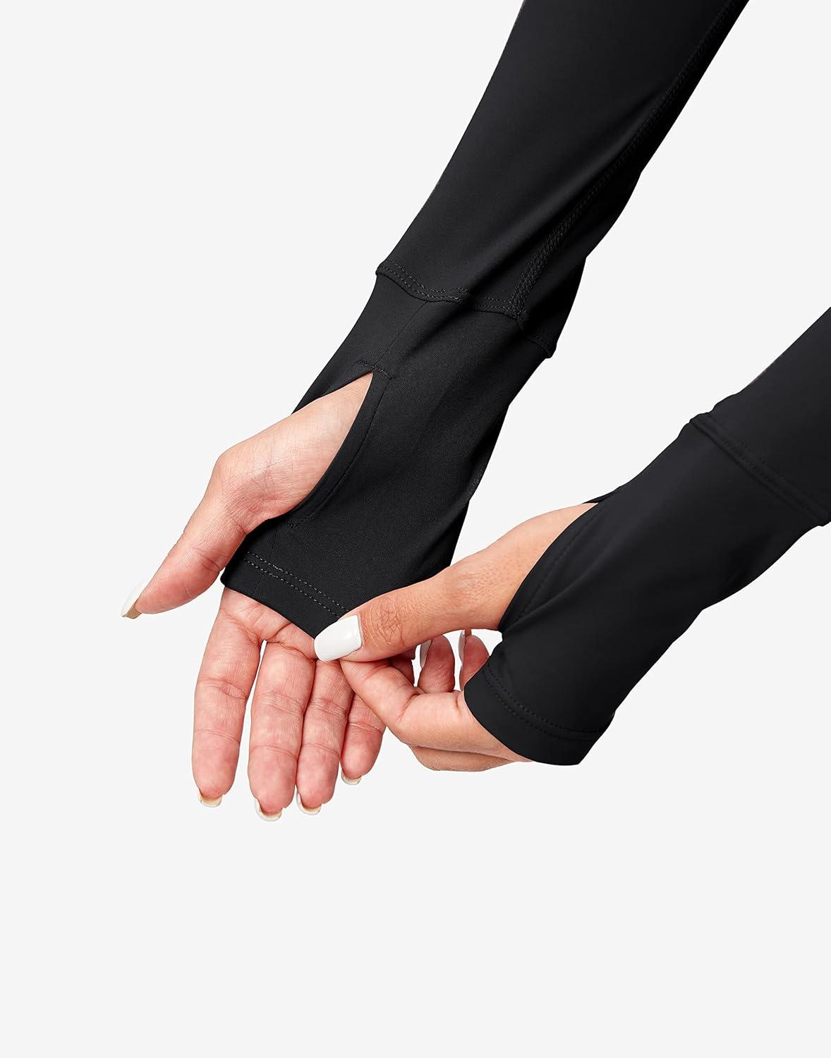 imageSANTINY Womens Long Sleeve Crop Workout Tops Slim Fit Gym Yoga Running Shirts for WomenBlack