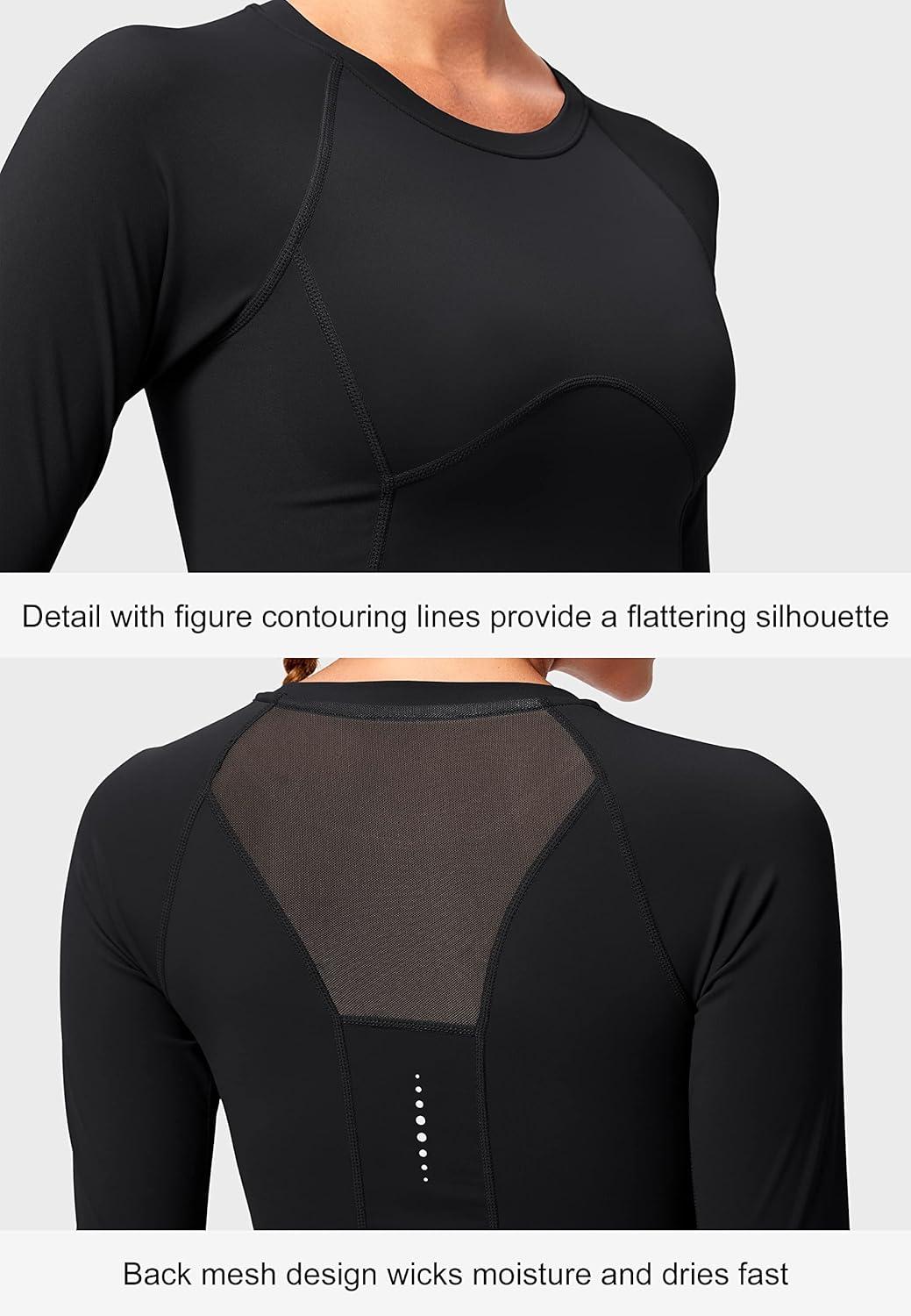 imageSANTINY Womens Long Sleeve Crop Workout Tops Slim Fit Gym Yoga Running Shirts for WomenBlack