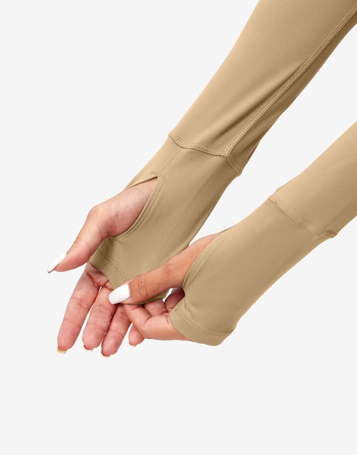 imageSANTINY Womens Long Sleeve Crop Workout Tops Slim Fit Gym Yoga Running Shirts for WomenKhaki