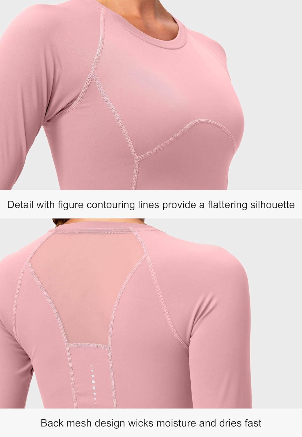 imageSANTINY Womens Long Sleeve Crop Workout Tops Slim Fit Gym Yoga Running Shirts for WomenLight Pink