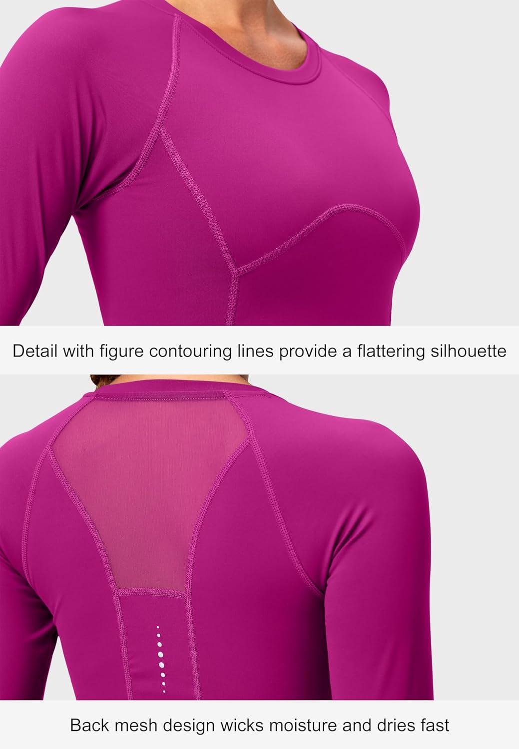 imageSANTINY Womens Long Sleeve Crop Workout Tops Slim Fit Gym Yoga Running Shirts for WomenRose