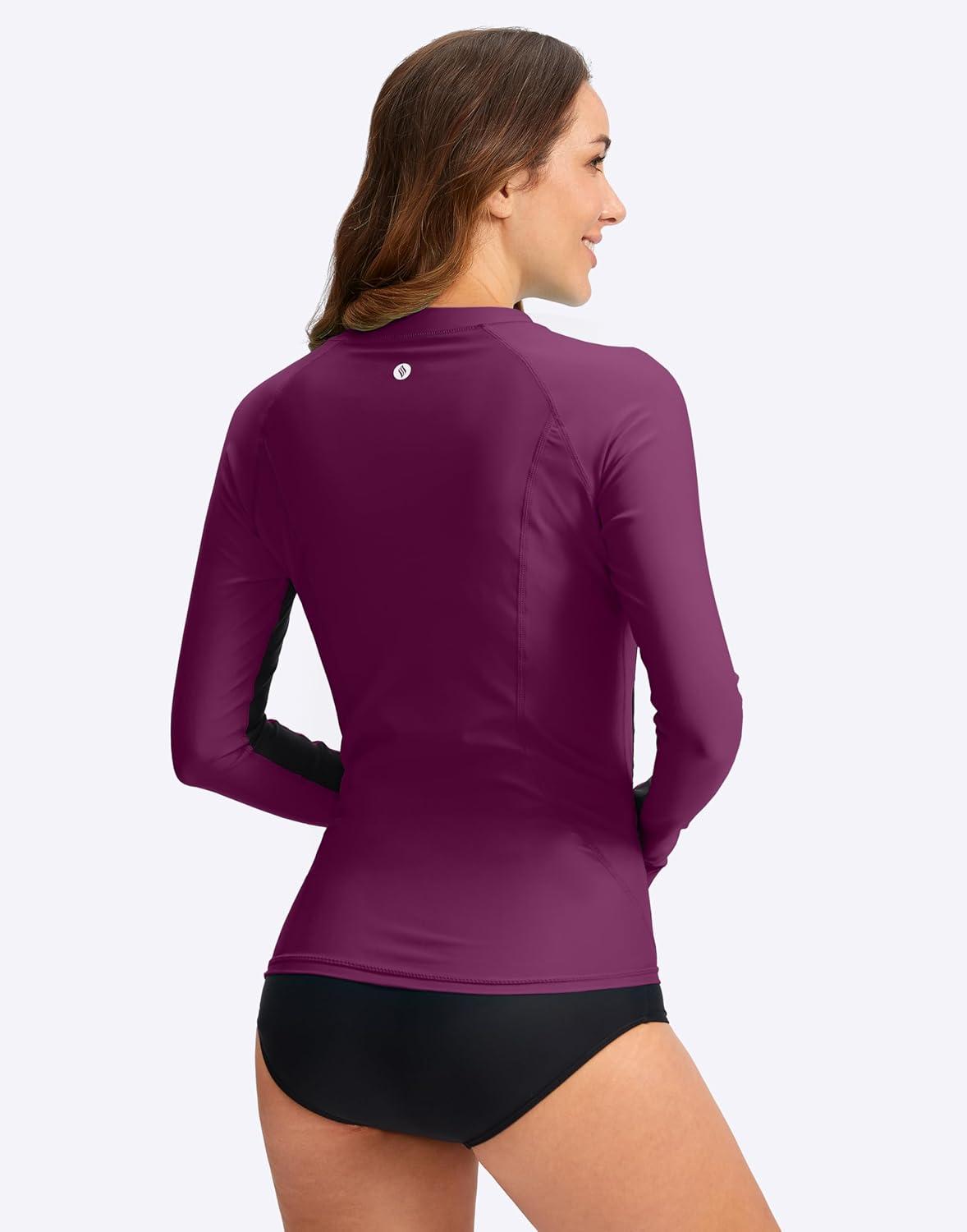 imageSANTINY Womens Rash Guard Zipper Pockets UPF50 Sun Protection Long Sleeve Swimsuit Top Zip Front Swim Shirt for WomenFuchsia
