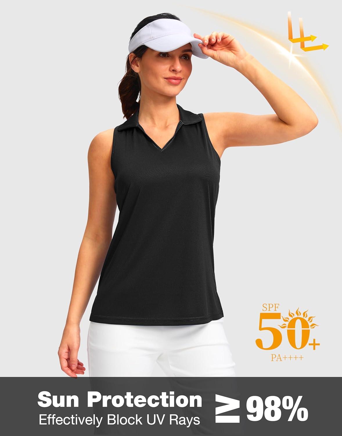 imageSANTINY Womens Sleeveless Golf Shirt Racerback V Neck Tank Tops Quick Dry Tennis Collared Polo Shirts for WomenBlack