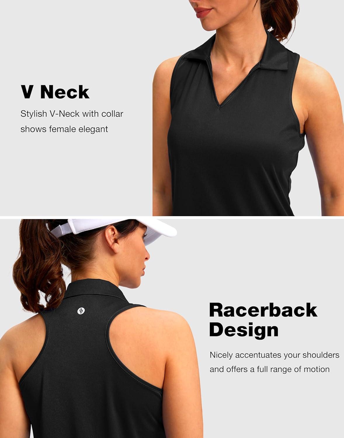 imageSANTINY Womens Sleeveless Golf Shirt Racerback V Neck Tank Tops Quick Dry Tennis Collared Polo Shirts for WomenBlack