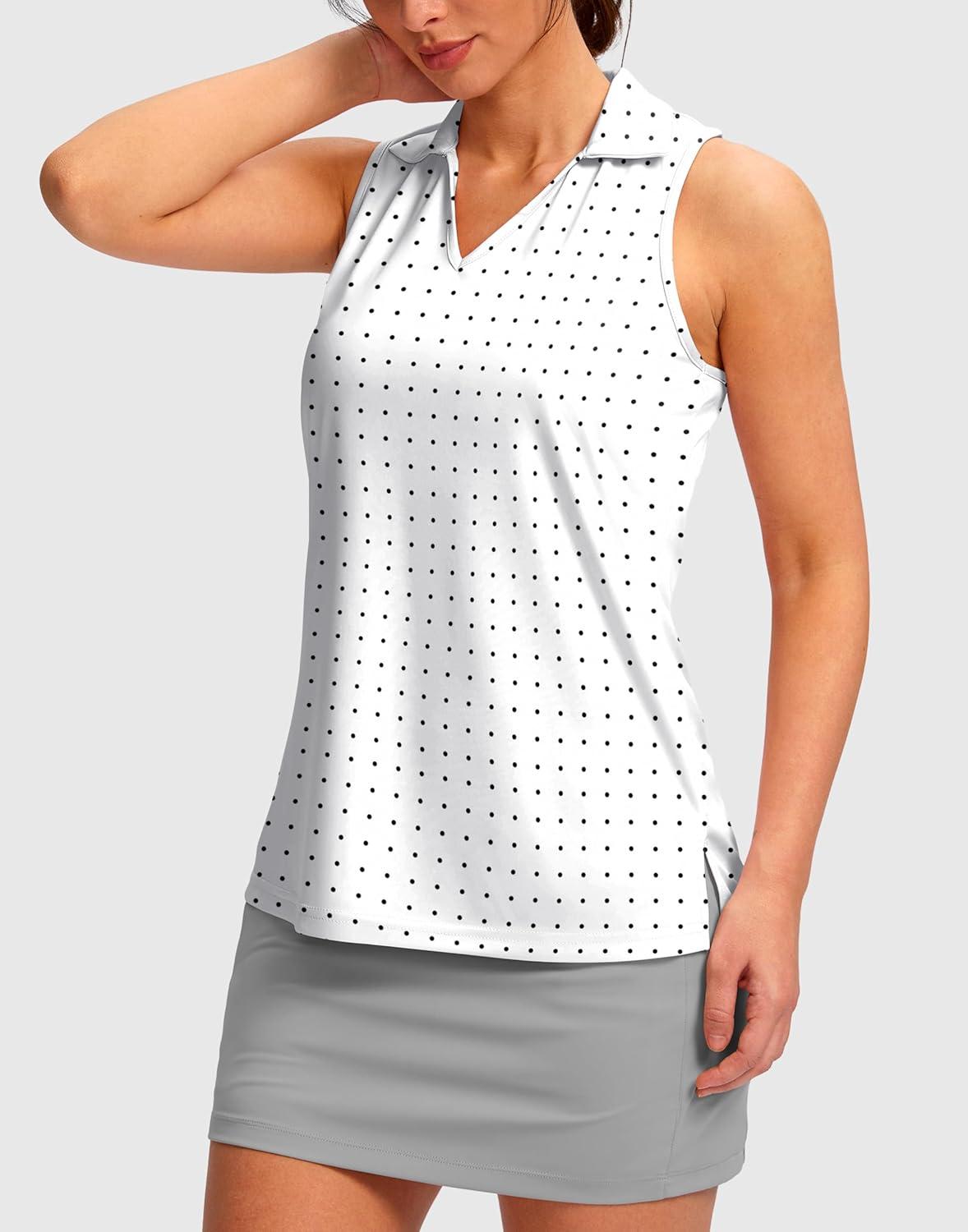 imageSANTINY Womens Sleeveless Golf Shirt Racerback V Neck Tank Tops Quick Dry Tennis Collared Polo Shirts for WomenBlack Dot