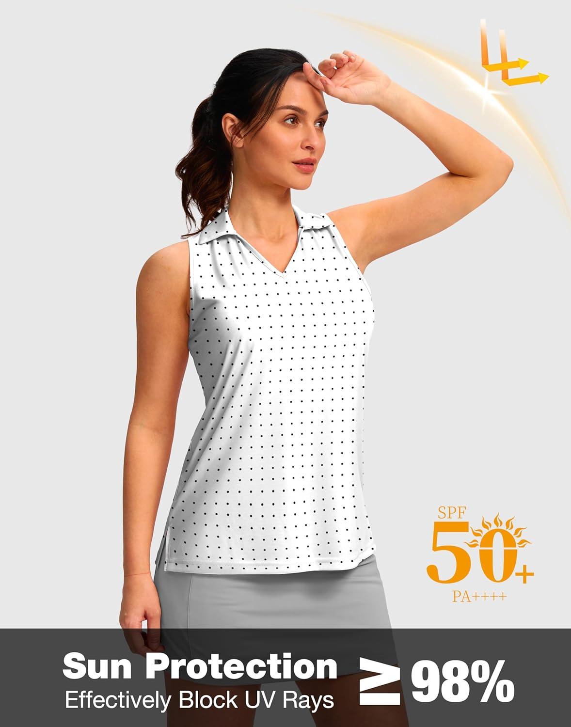 imageSANTINY Womens Sleeveless Golf Shirt Racerback V Neck Tank Tops Quick Dry Tennis Collared Polo Shirts for WomenBlack Dot
