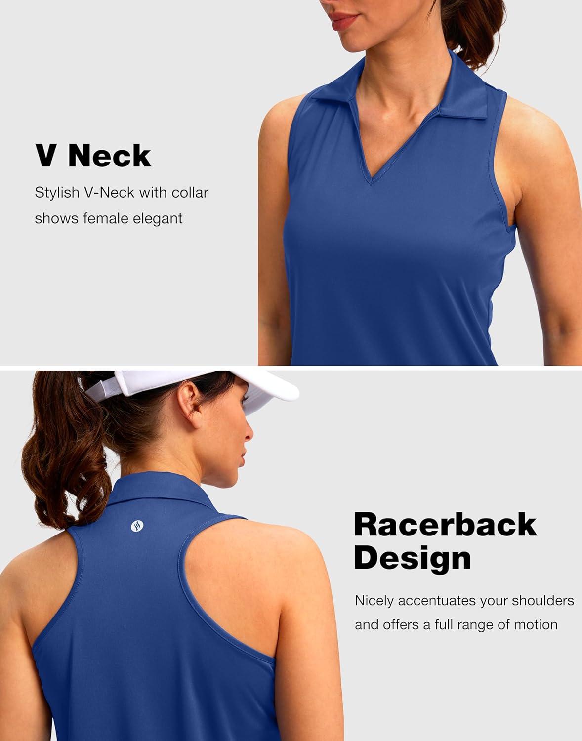 imageSANTINY Womens Sleeveless Golf Shirt Racerback V Neck Tank Tops Quick Dry Tennis Collared Polo Shirts for WomenBlue