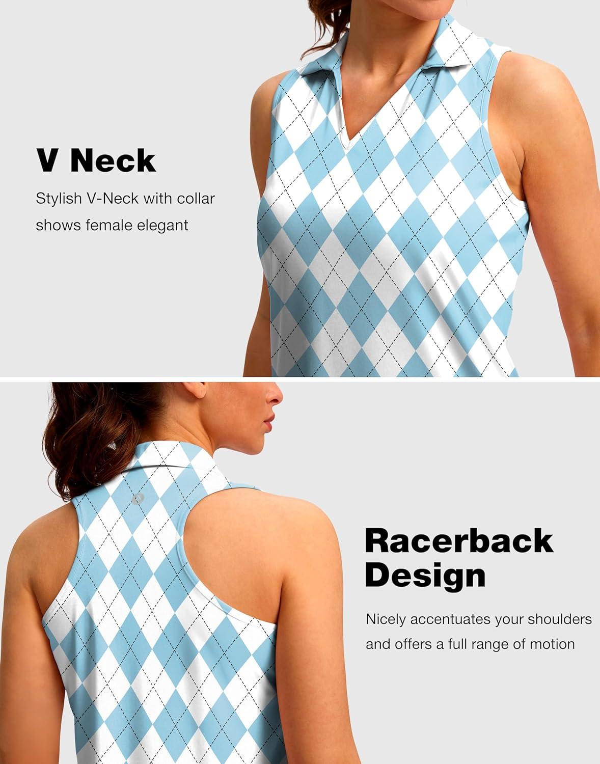 imageSANTINY Womens Sleeveless Golf Shirt Racerback V Neck Tank Tops Quick Dry Tennis Collared Polo Shirts for WomenBlue Plaid
