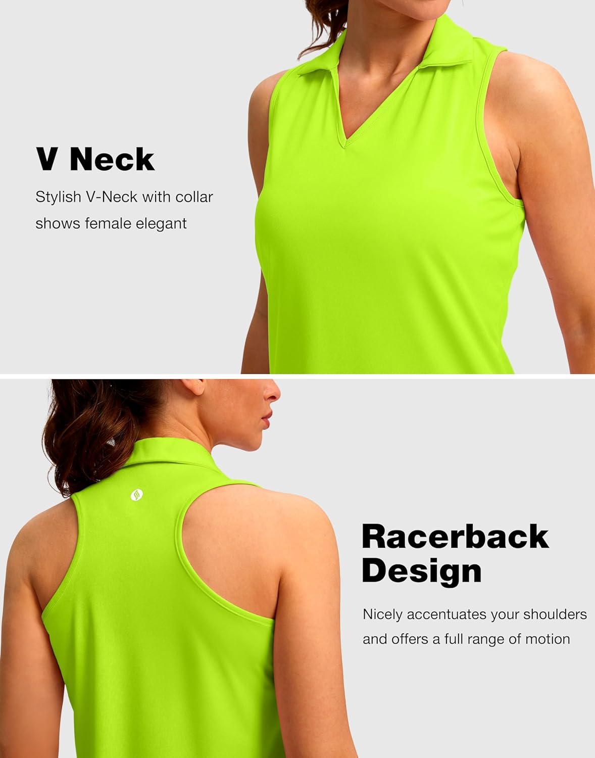 imageSANTINY Womens Sleeveless Golf Shirt Racerback V Neck Tank Tops Quick Dry Tennis Collared Polo Shirts for WomenHighlight Green