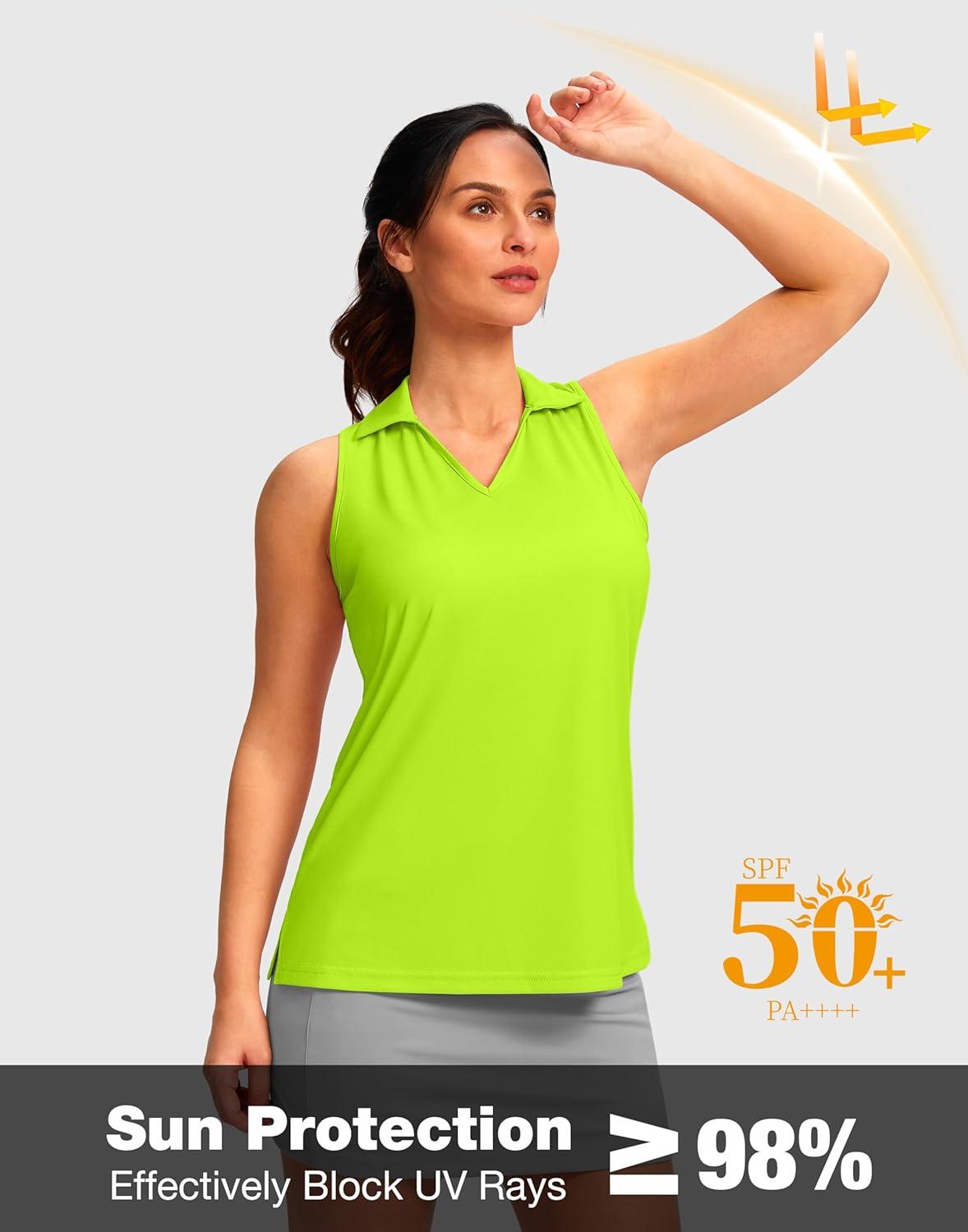imageSANTINY Womens Sleeveless Golf Shirt Racerback V Neck Tank Tops Quick Dry Tennis Collared Polo Shirts for WomenHighlight Green