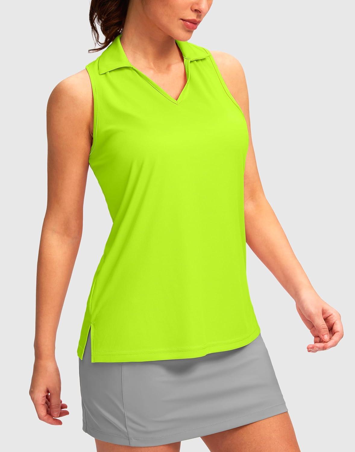 imageSANTINY Womens Sleeveless Golf Shirt Racerback V Neck Tank Tops Quick Dry Tennis Collared Polo Shirts for WomenHighlight Green