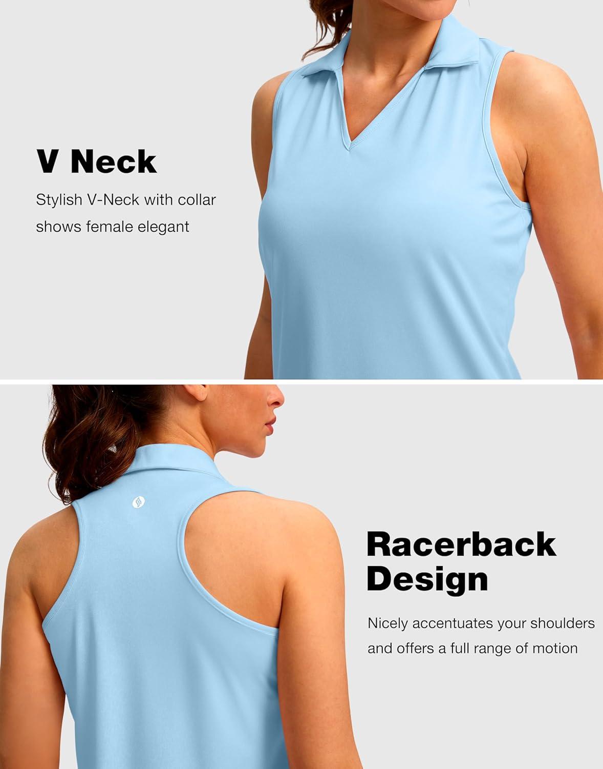 imageSANTINY Womens Sleeveless Golf Shirt Racerback V Neck Tank Tops Quick Dry Tennis Collared Polo Shirts for WomenLight Blue