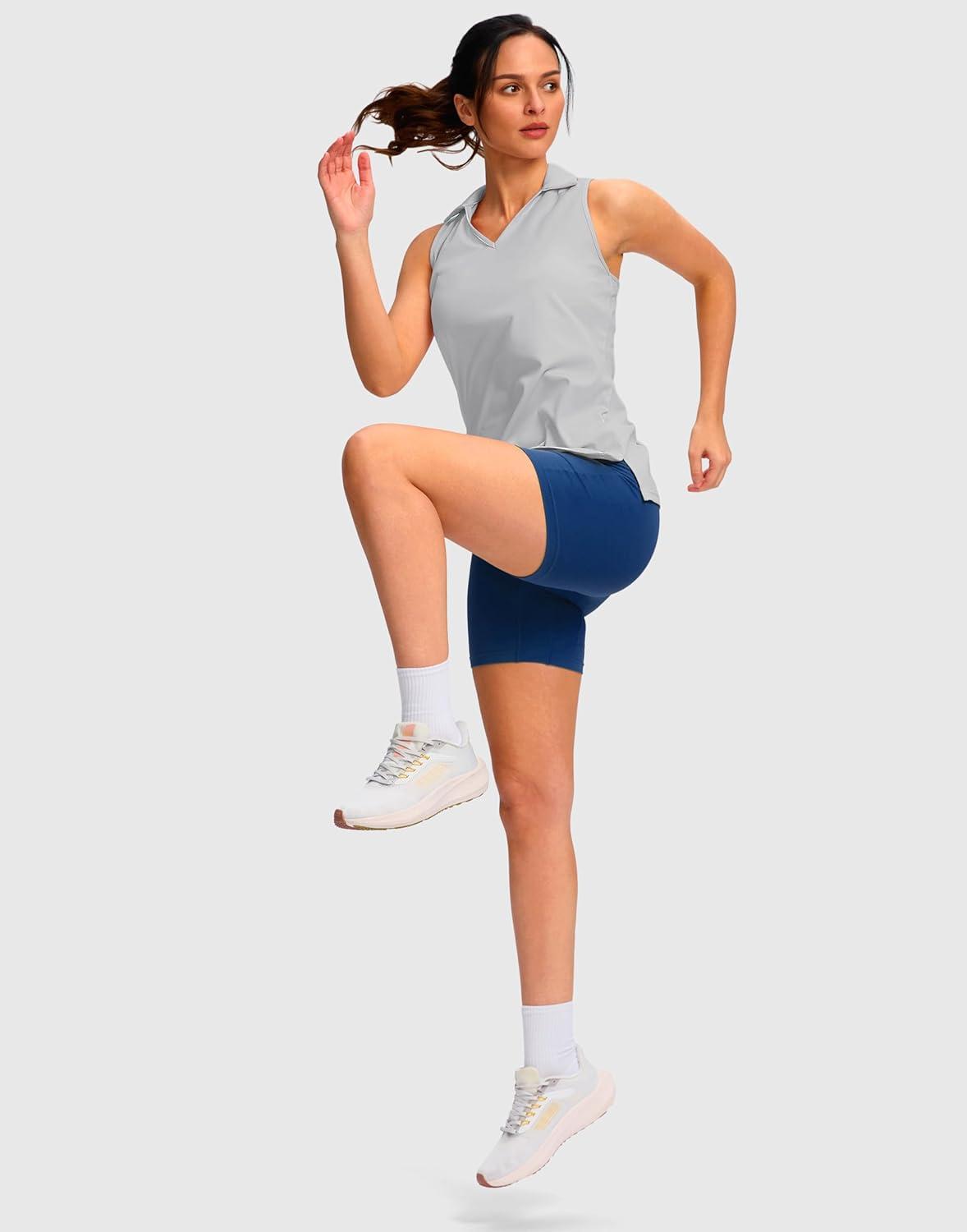 imageSANTINY Womens Sleeveless Golf Shirt Racerback V Neck Tank Tops Quick Dry Tennis Collared Polo Shirts for WomenLight Grey