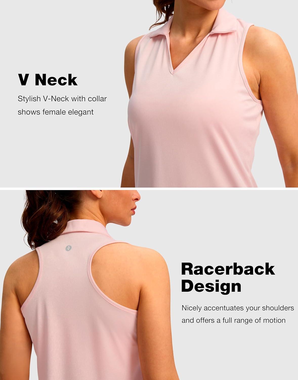 imageSANTINY Womens Sleeveless Golf Shirt Racerback V Neck Tank Tops Quick Dry Tennis Collared Polo Shirts for WomenLight Pink