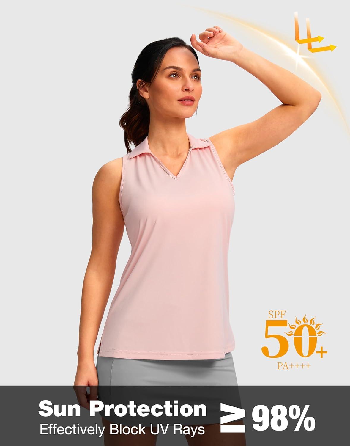 imageSANTINY Womens Sleeveless Golf Shirt Racerback V Neck Tank Tops Quick Dry Tennis Collared Polo Shirts for WomenLight Pink