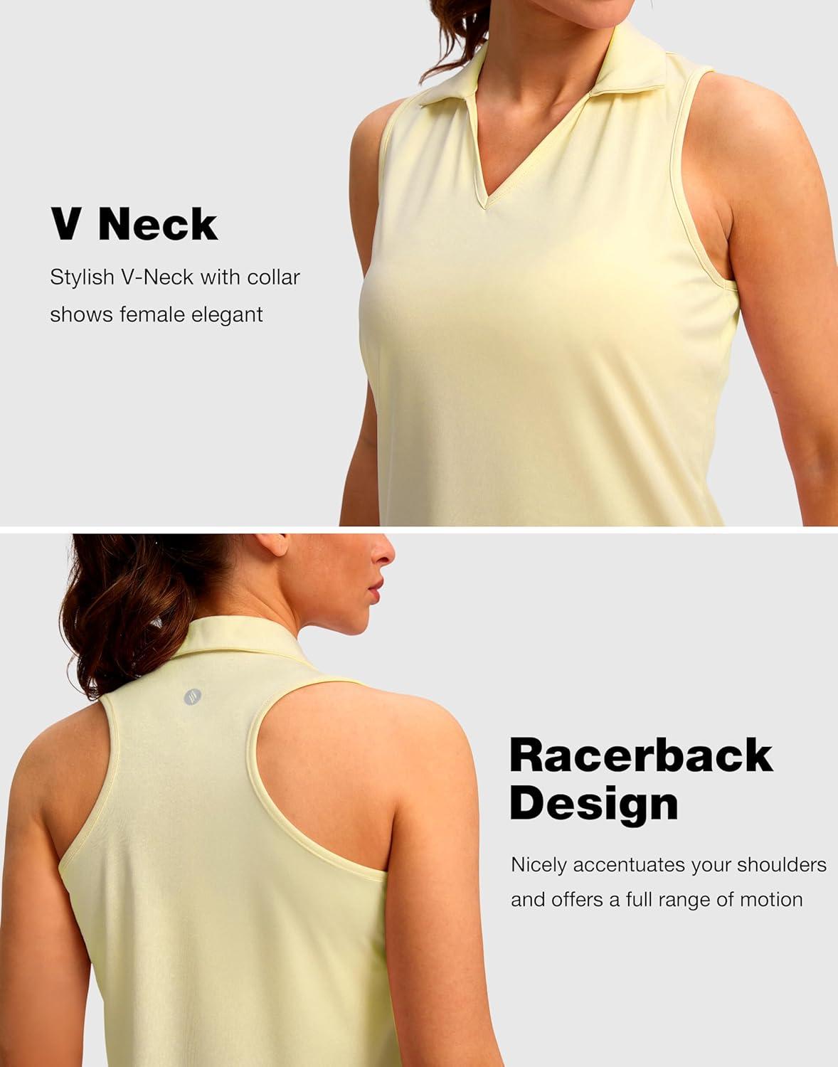 imageSANTINY Womens Sleeveless Golf Shirt Racerback V Neck Tank Tops Quick Dry Tennis Collared Polo Shirts for WomenLight Yellow
