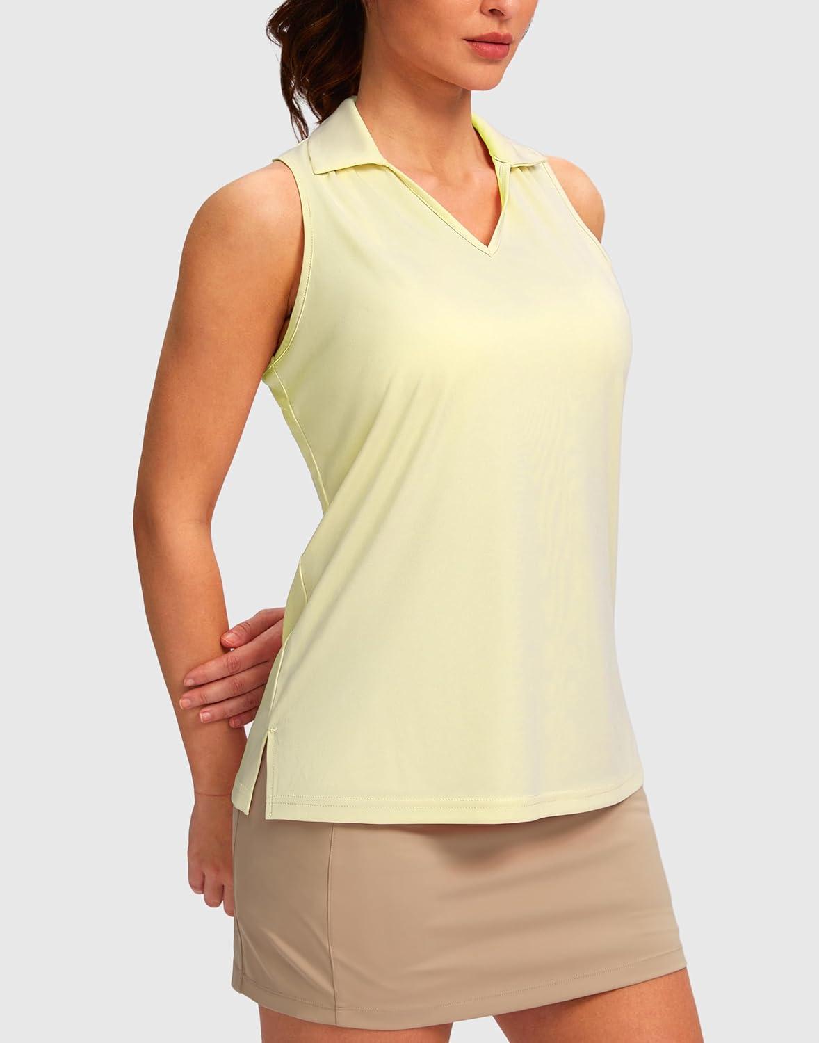 imageSANTINY Womens Sleeveless Golf Shirt Racerback V Neck Tank Tops Quick Dry Tennis Collared Polo Shirts for WomenLight Yellow