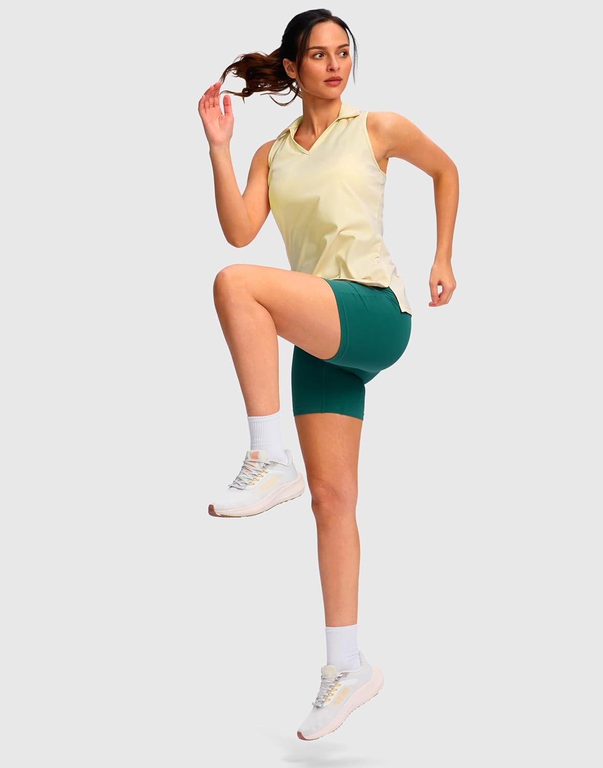 imageSANTINY Womens Sleeveless Golf Shirt Racerback V Neck Tank Tops Quick Dry Tennis Collared Polo Shirts for WomenLight Yellow