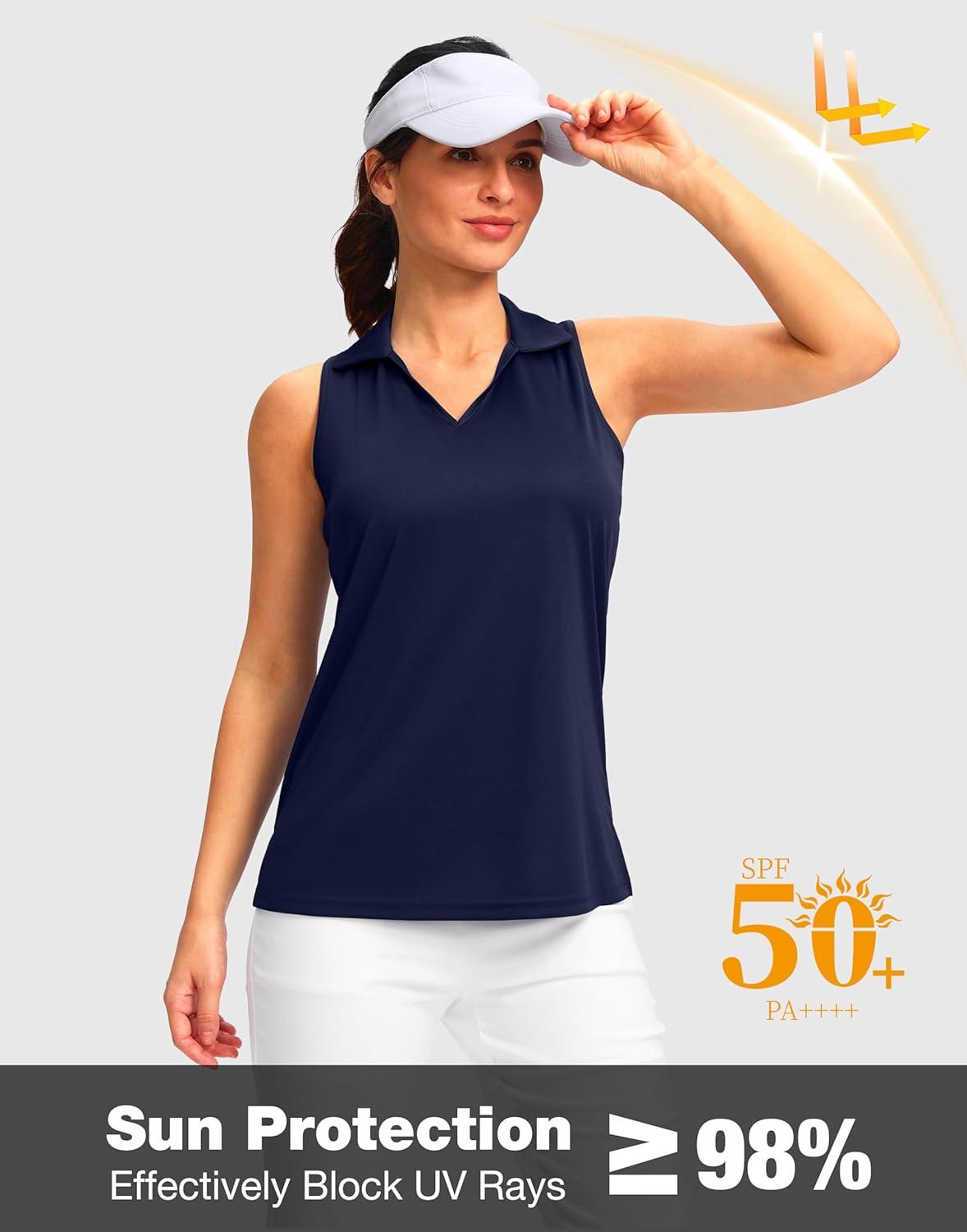imageSANTINY Womens Sleeveless Golf Shirt Racerback V Neck Tank Tops Quick Dry Tennis Collared Polo Shirts for WomenNavy