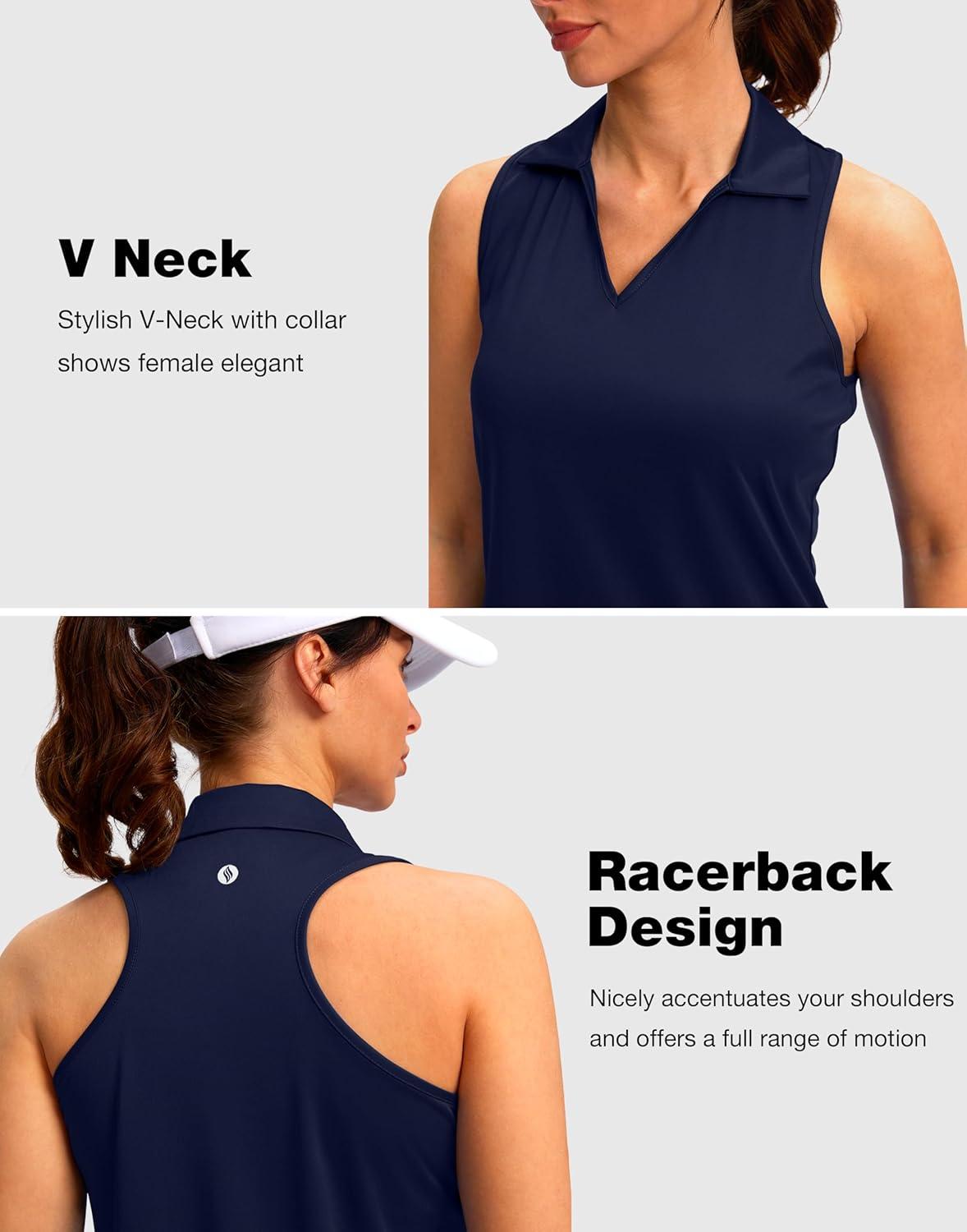 imageSANTINY Womens Sleeveless Golf Shirt Racerback V Neck Tank Tops Quick Dry Tennis Collared Polo Shirts for WomenNavy