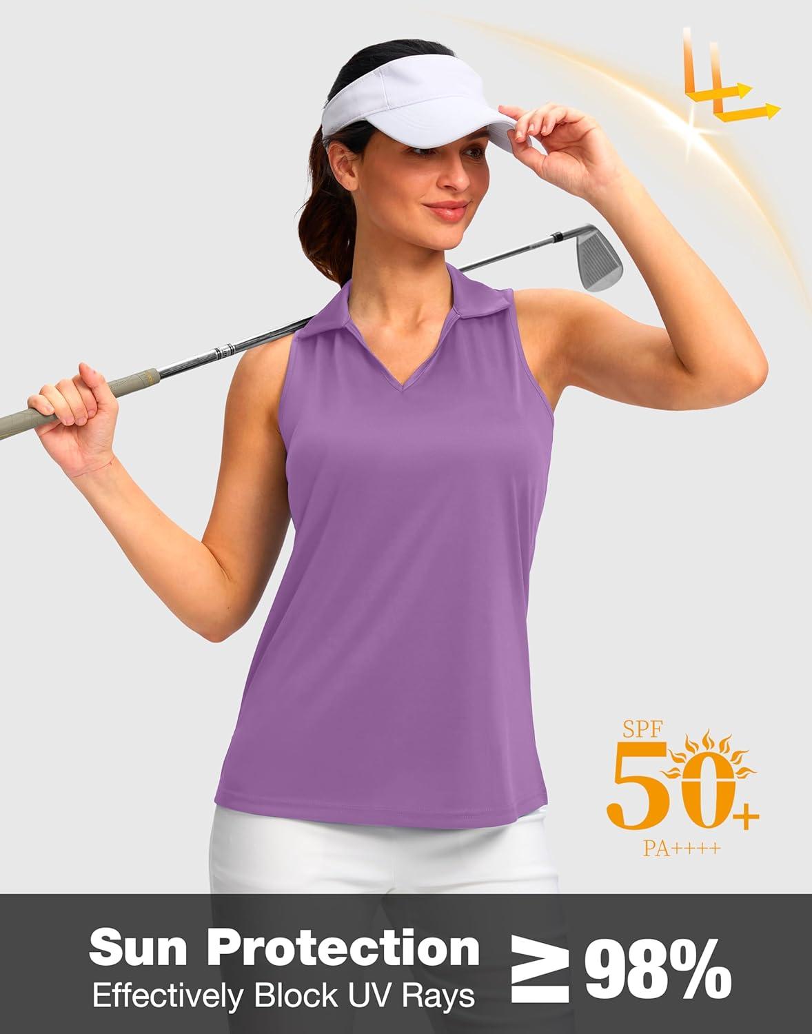 imageSANTINY Womens Sleeveless Golf Shirt Racerback V Neck Tank Tops Quick Dry Tennis Collared Polo Shirts for WomenPurple
