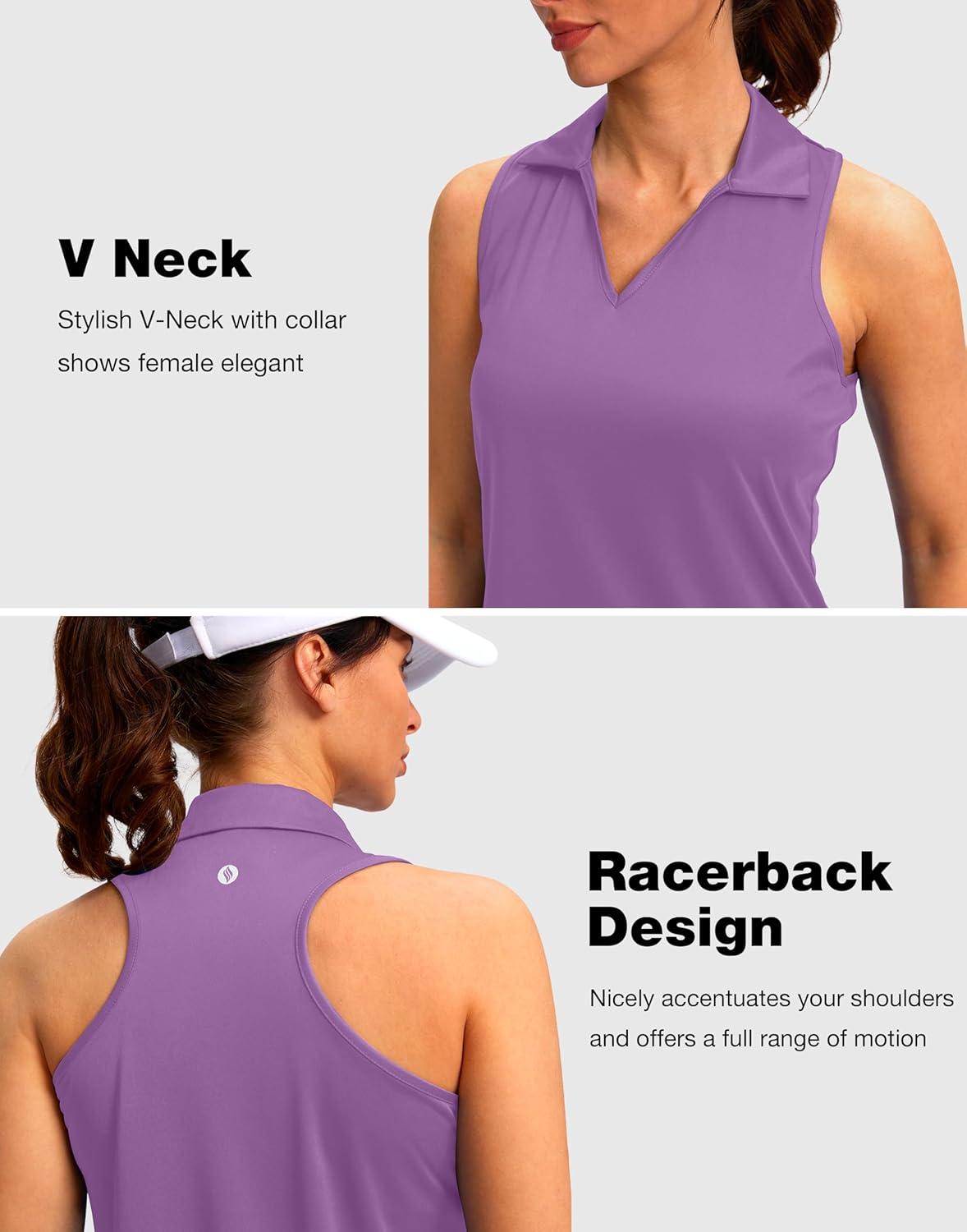 imageSANTINY Womens Sleeveless Golf Shirt Racerback V Neck Tank Tops Quick Dry Tennis Collared Polo Shirts for WomenPurple