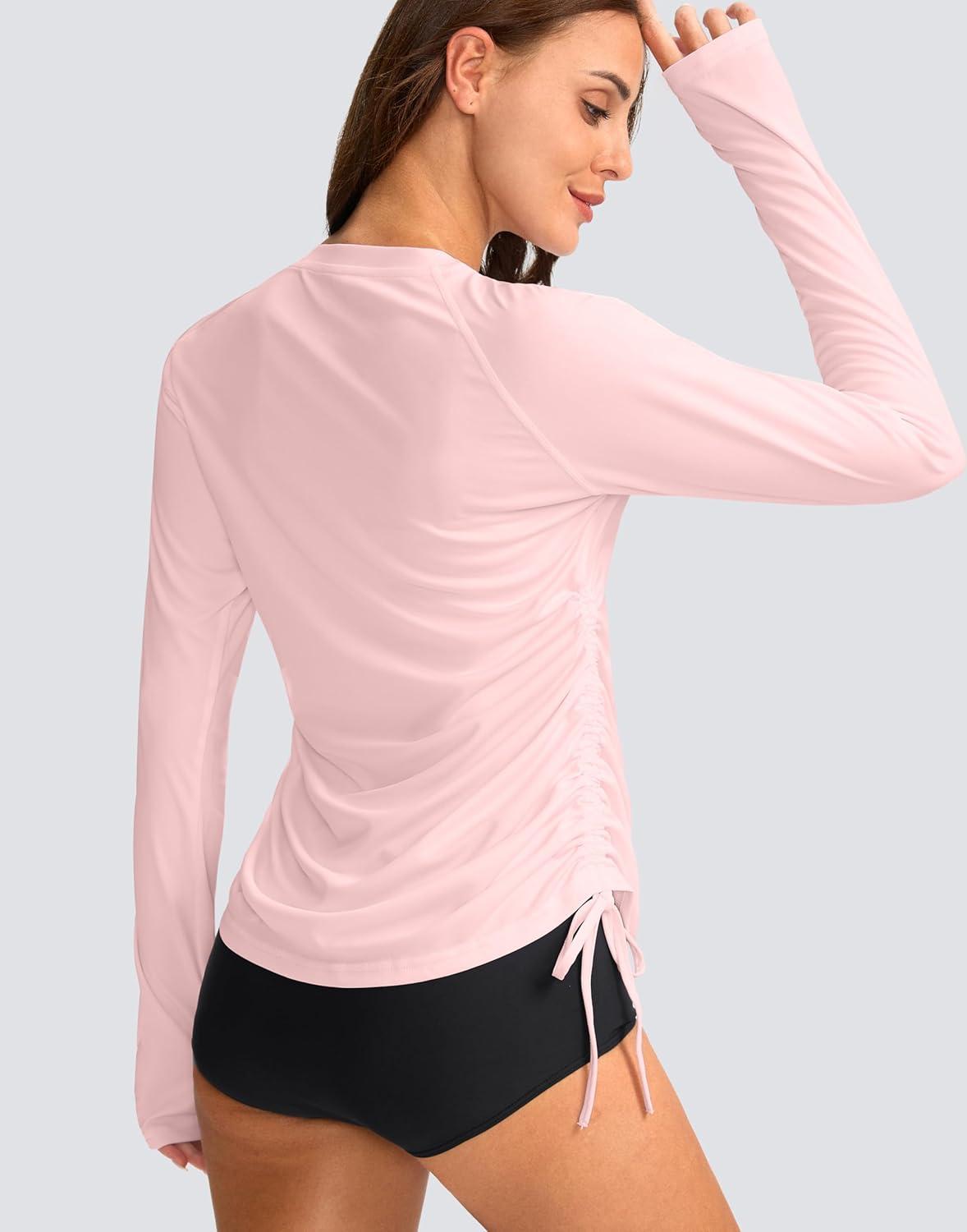 imageSANTINY Womens UPF50 Rash Guard SPF Long Sleeve Swimsuits Top UV Sun Protection Swim Shirts for WomanPink
