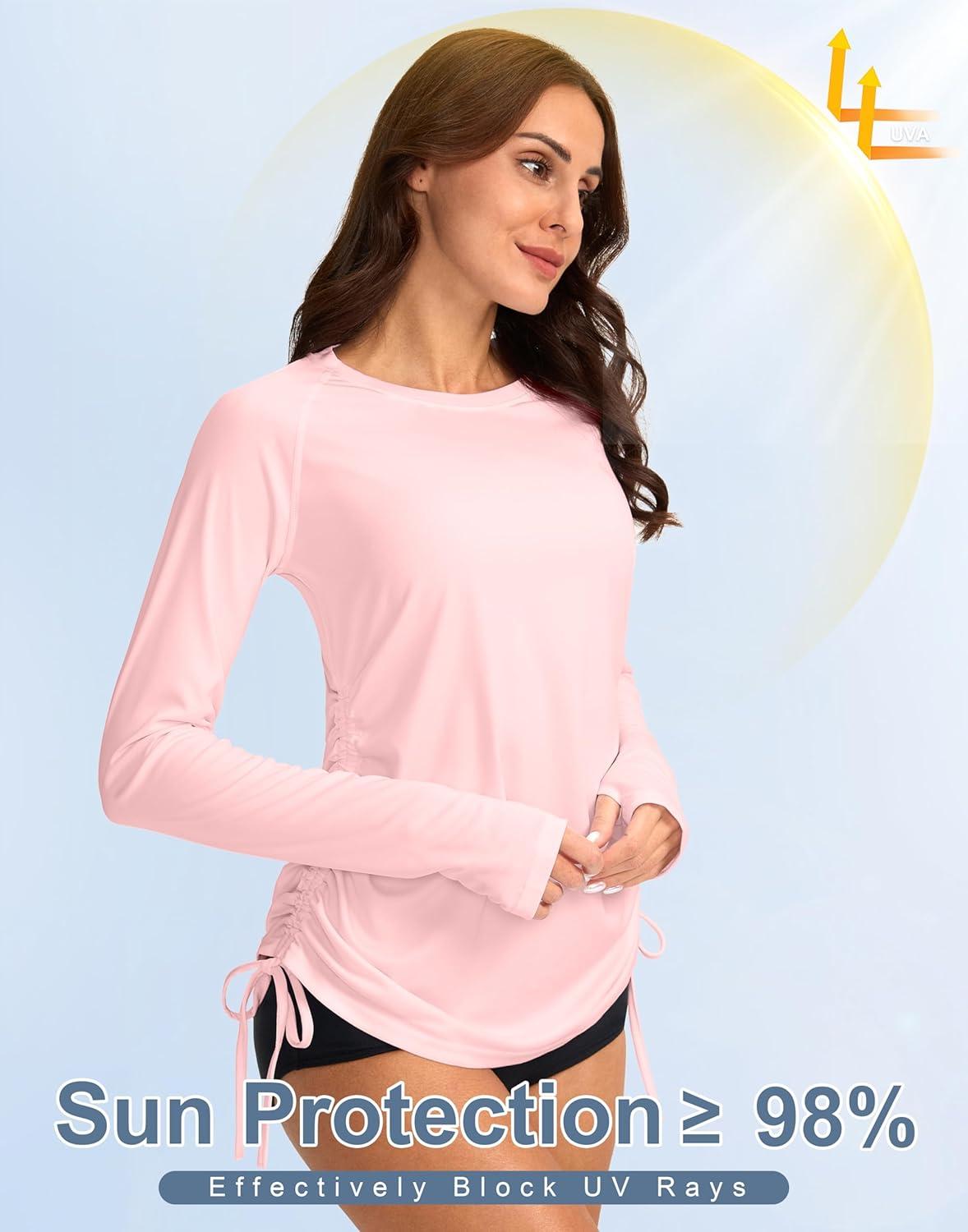 imageSANTINY Womens UPF50 Rash Guard SPF Long Sleeve Swimsuits Top UV Sun Protection Swim Shirts for WomanPink