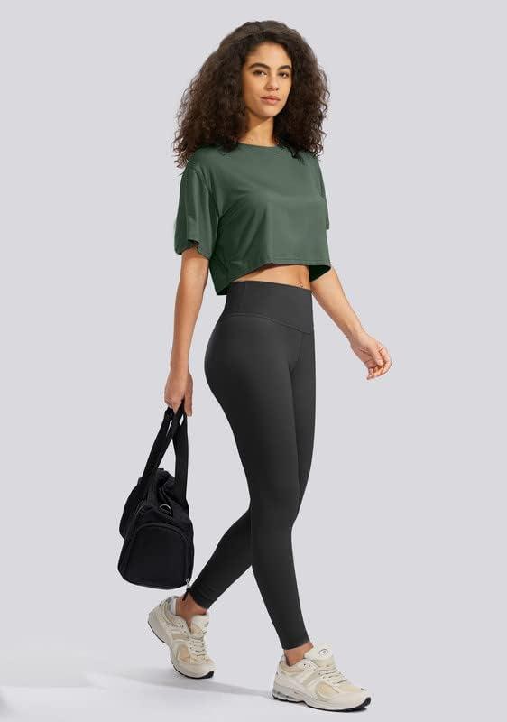 imageSANTINY Womens Workout Crop Tops Short Sleeve Loose Fit Cropped TShirt Gym Athletic Yoga Shirts for Women