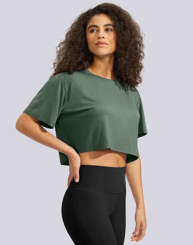 imageSANTINY Womens Workout Crop Tops Short Sleeve Loose Fit Cropped TShirt Gym Athletic Yoga Shirts for Women