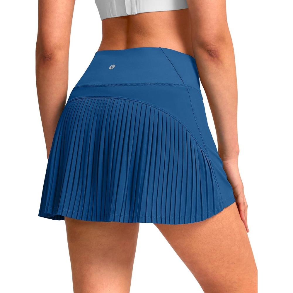 imageSANTINY 14quot Tennis Skirt Skorts for Woman Pleated High Waited Skirts with Builtin Shorts Athletic Golf SkortDeep Blue