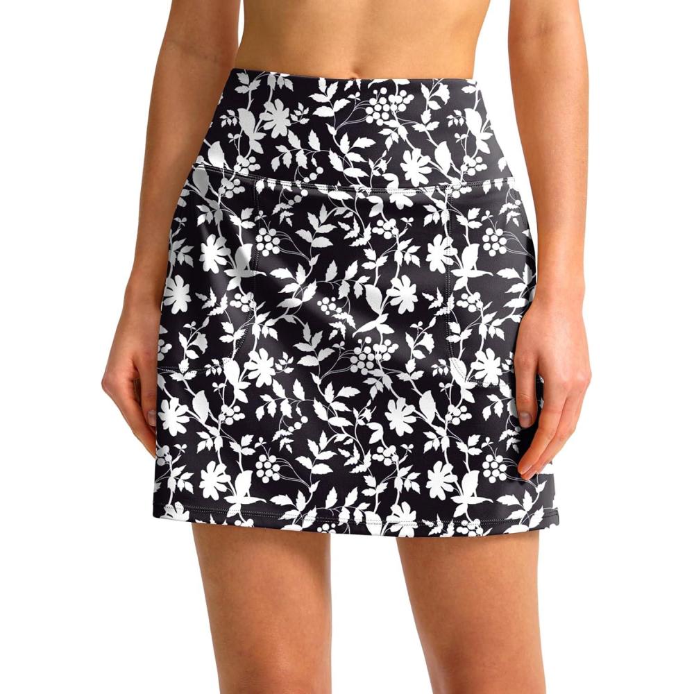 imageSANTINY 16quot Golf Skorts Skirts for Women with 4 Pockets Womens High Waisted Stretchy Tennis Skirt Athletic SkortBlack Flower