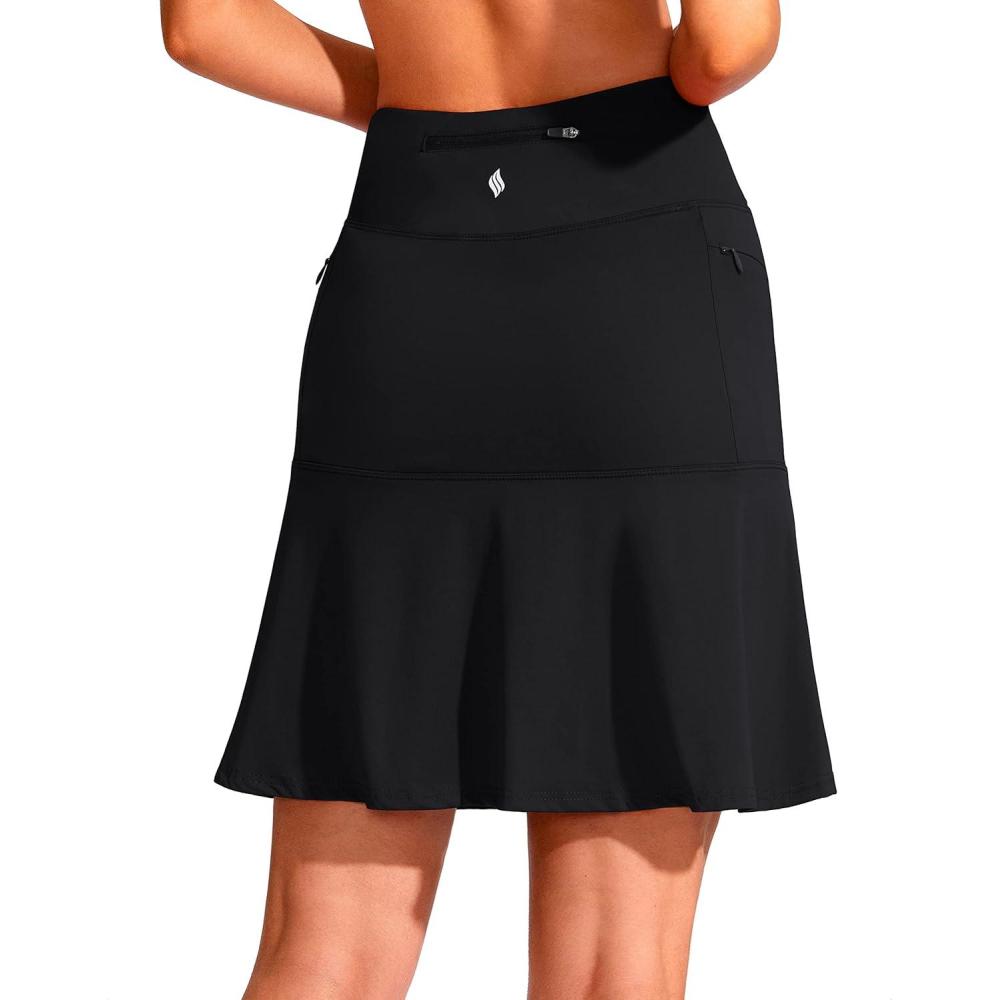 imageSANTINY 19quot Golf Skorts Skirts for Women Zipper Pockets Knee Length Skort Womens High Waist Athletic Tennis SkirtA Black