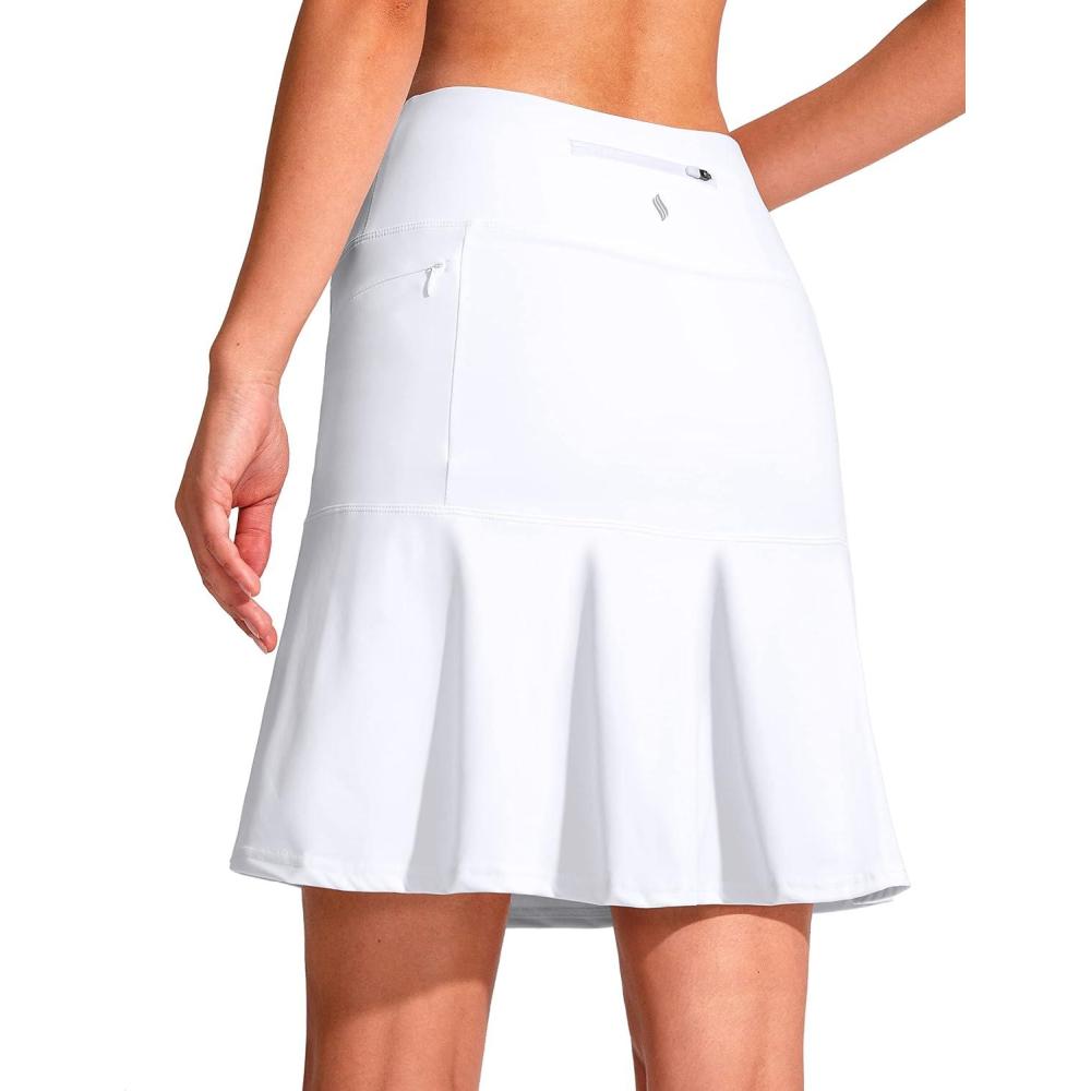 imageSANTINY 19quot Golf Skorts Skirts for Women Zipper Pockets Knee Length Skort Womens High Waist Athletic Tennis SkirtA White