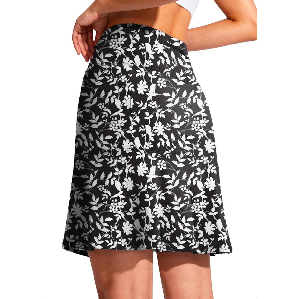 imageSANTINY 19quot Golf Skorts Skirts for Women Zipper Pockets Knee Length Skort Womens High Waist Athletic Tennis SkirtBlack Flower