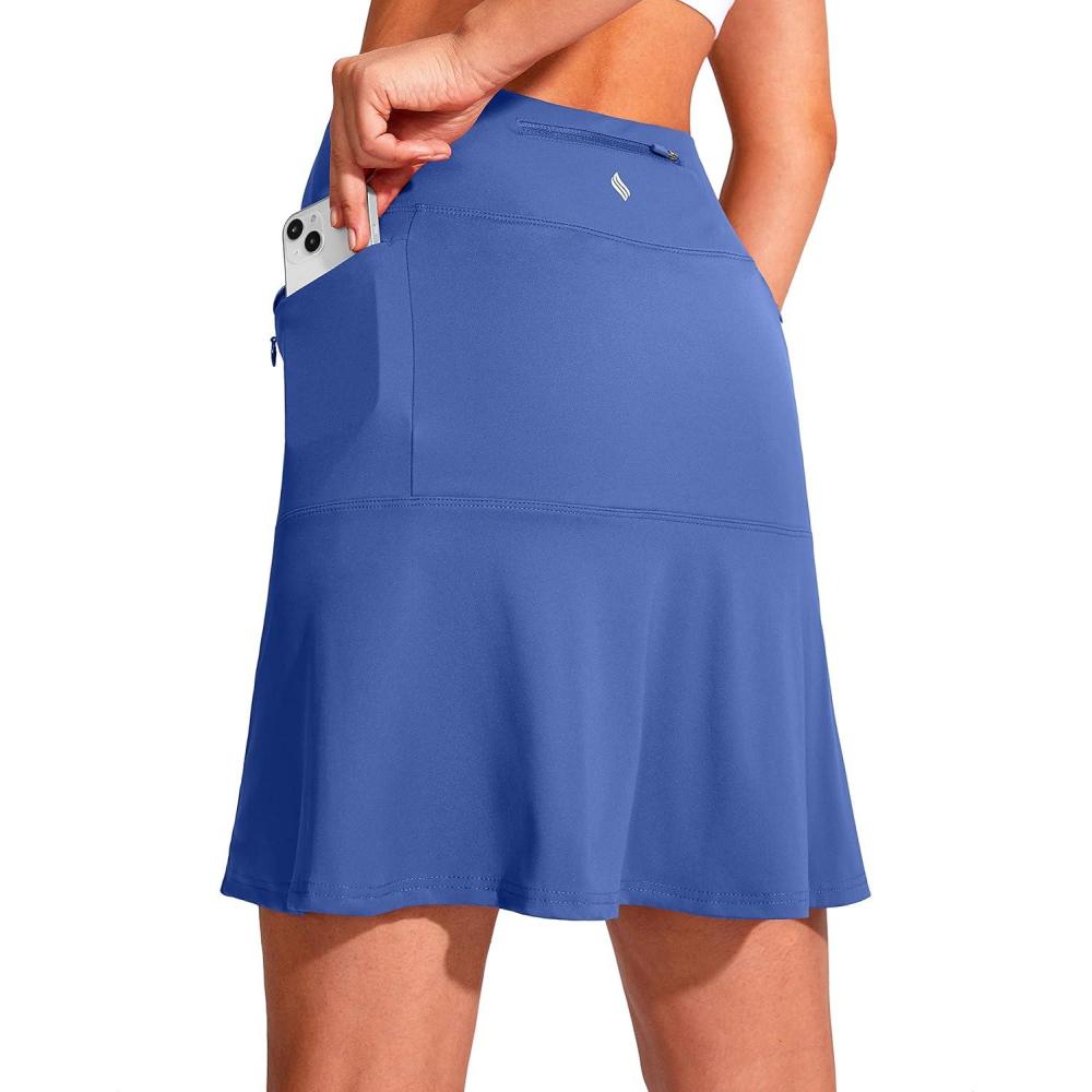 imageSANTINY 19quot Golf Skorts Skirts for Women Zipper Pockets Knee Length Skort Womens High Waist Athletic Tennis SkirtBlue