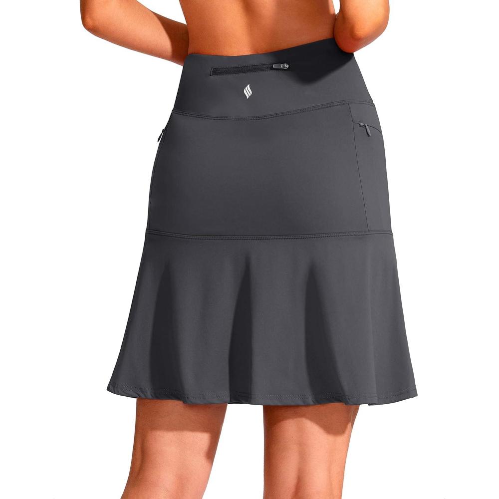 imageSANTINY 19quot Golf Skorts Skirts for Women Zipper Pockets Knee Length Skort Womens High Waist Athletic Tennis SkirtDark Grey