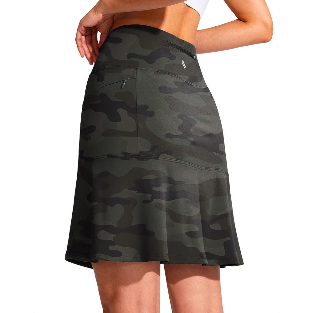 imageSANTINY 19quot Golf Skorts Skirts for Women Zipper Pockets Knee Length Skort Womens High Waist Athletic Tennis SkirtGreen Camo