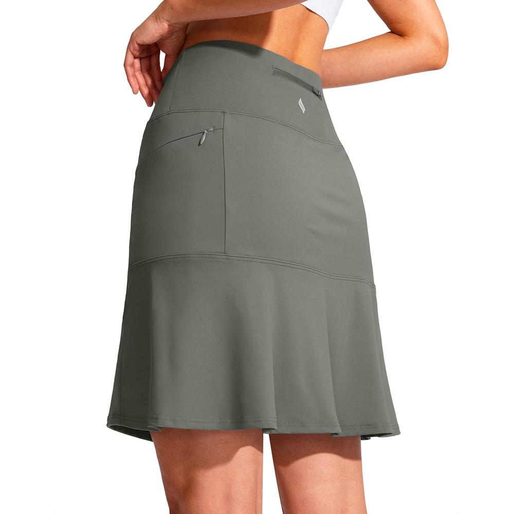 imageSANTINY 19quot Golf Skorts Skirts for Women Zipper Pockets Knee Length Skort Womens High Waist Athletic Tennis SkirtGrey Sage
