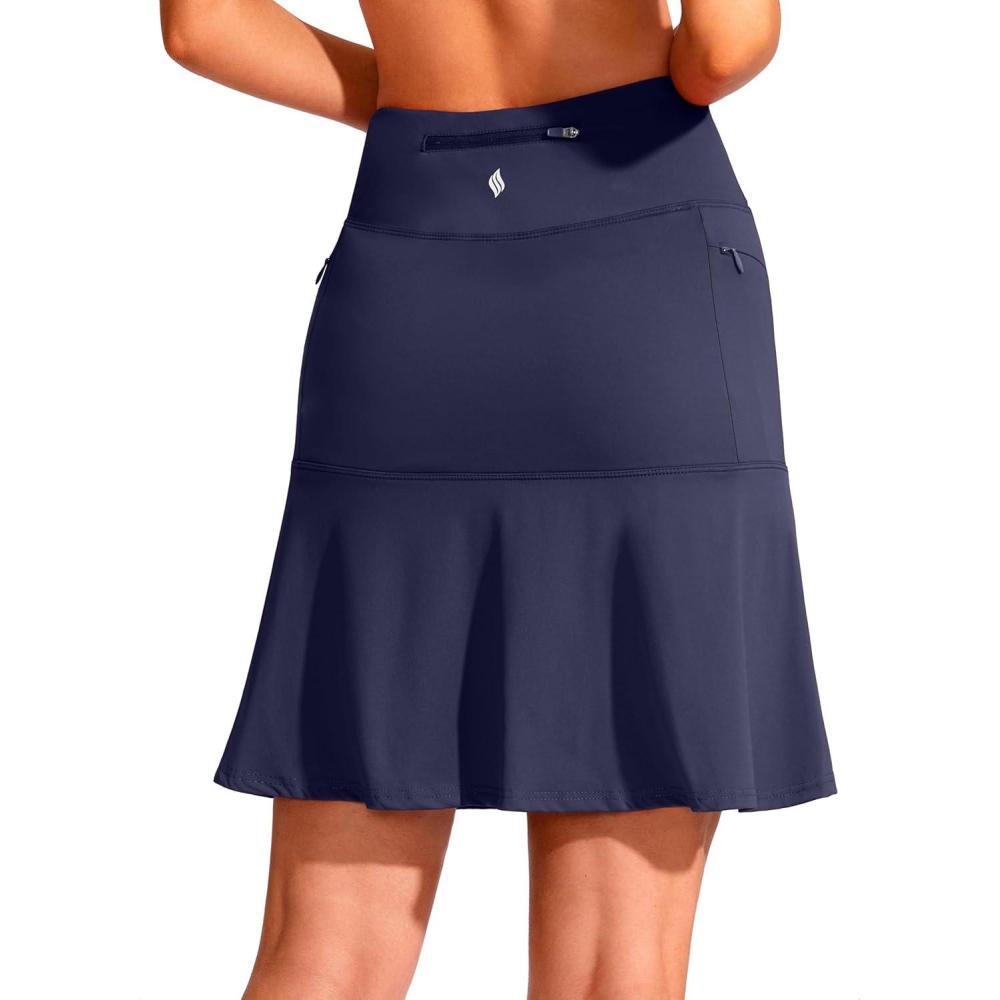 imageSANTINY 19quot Golf Skorts Skirts for Women Zipper Pockets Knee Length Skort Womens High Waist Athletic Tennis SkirtNavy