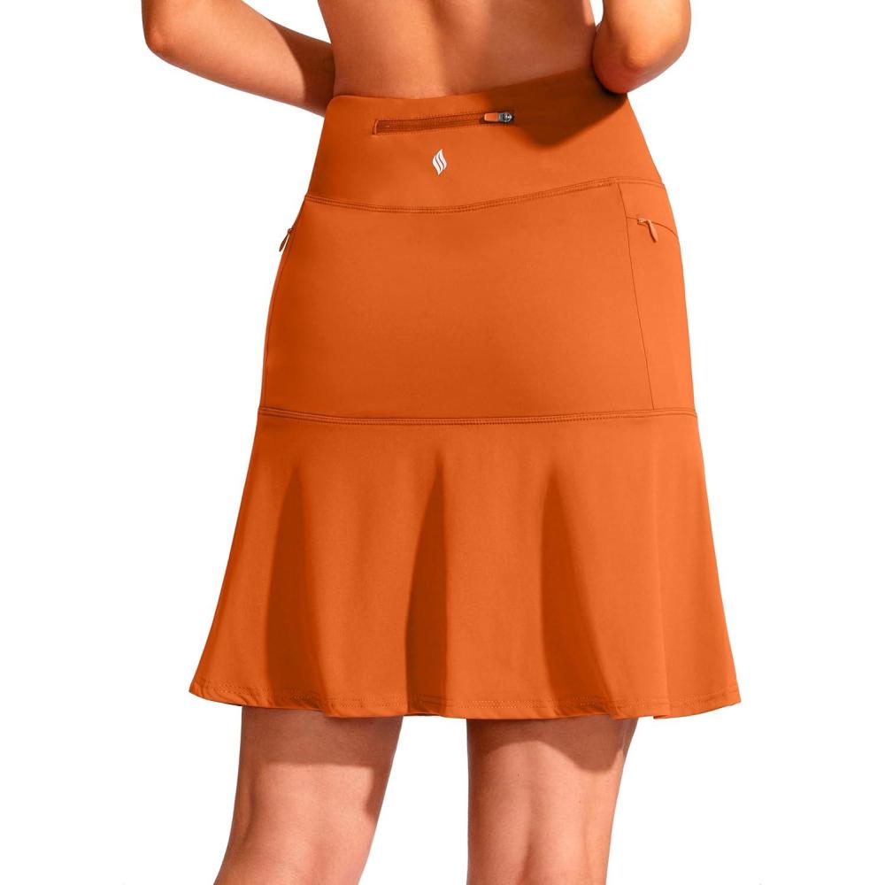 imageSANTINY 19quot Golf Skorts Skirts for Women Zipper Pockets Knee Length Skort Womens High Waist Athletic Tennis SkirtOrange