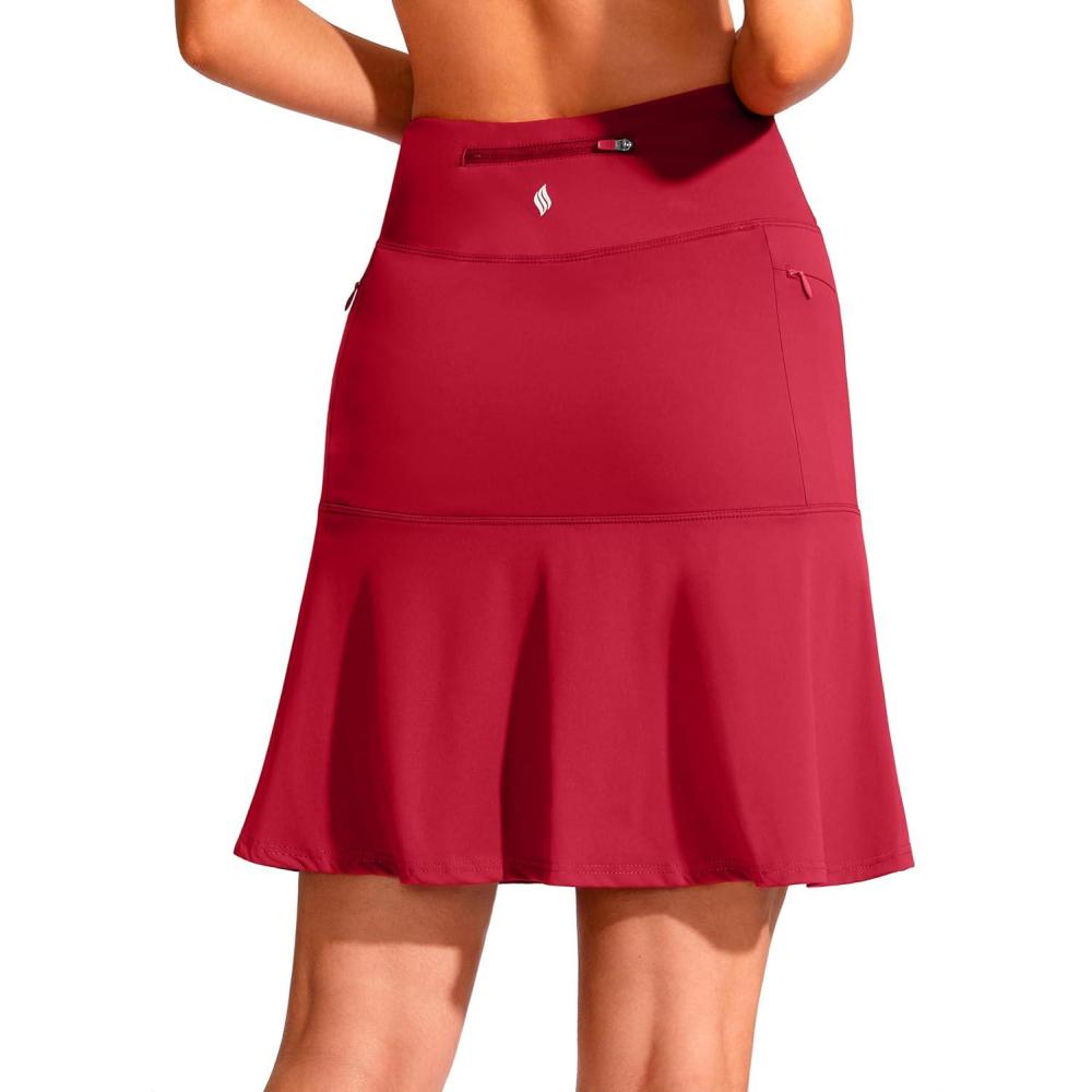 imageSANTINY 19quot Golf Skorts Skirts for Women Zipper Pockets Knee Length Skort Womens High Waist Athletic Tennis SkirtWarm Red