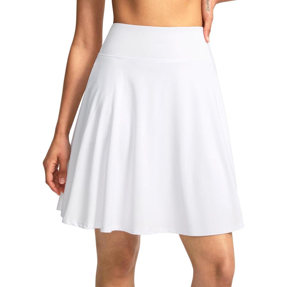 imageSANTINY 20 Knee Length Skorts for Woman 4 Pockets High Waisted Womens Tennis Golf Skirts Long Athletic Skirt with ShortsA White