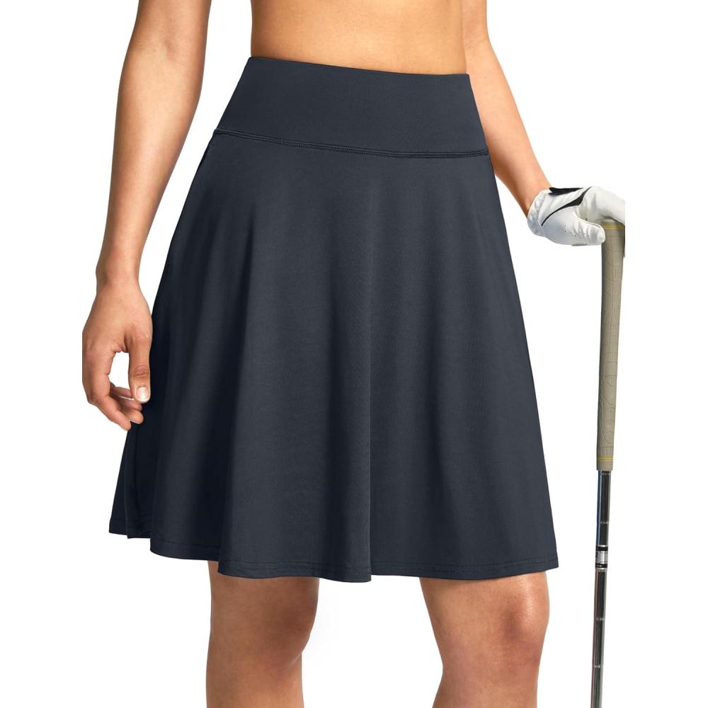 imageSANTINY 20 Knee Length Skorts for Woman 4 Pockets High Waisted Womens Tennis Golf Skirts Long Athletic Skirt with ShortsDark Grey