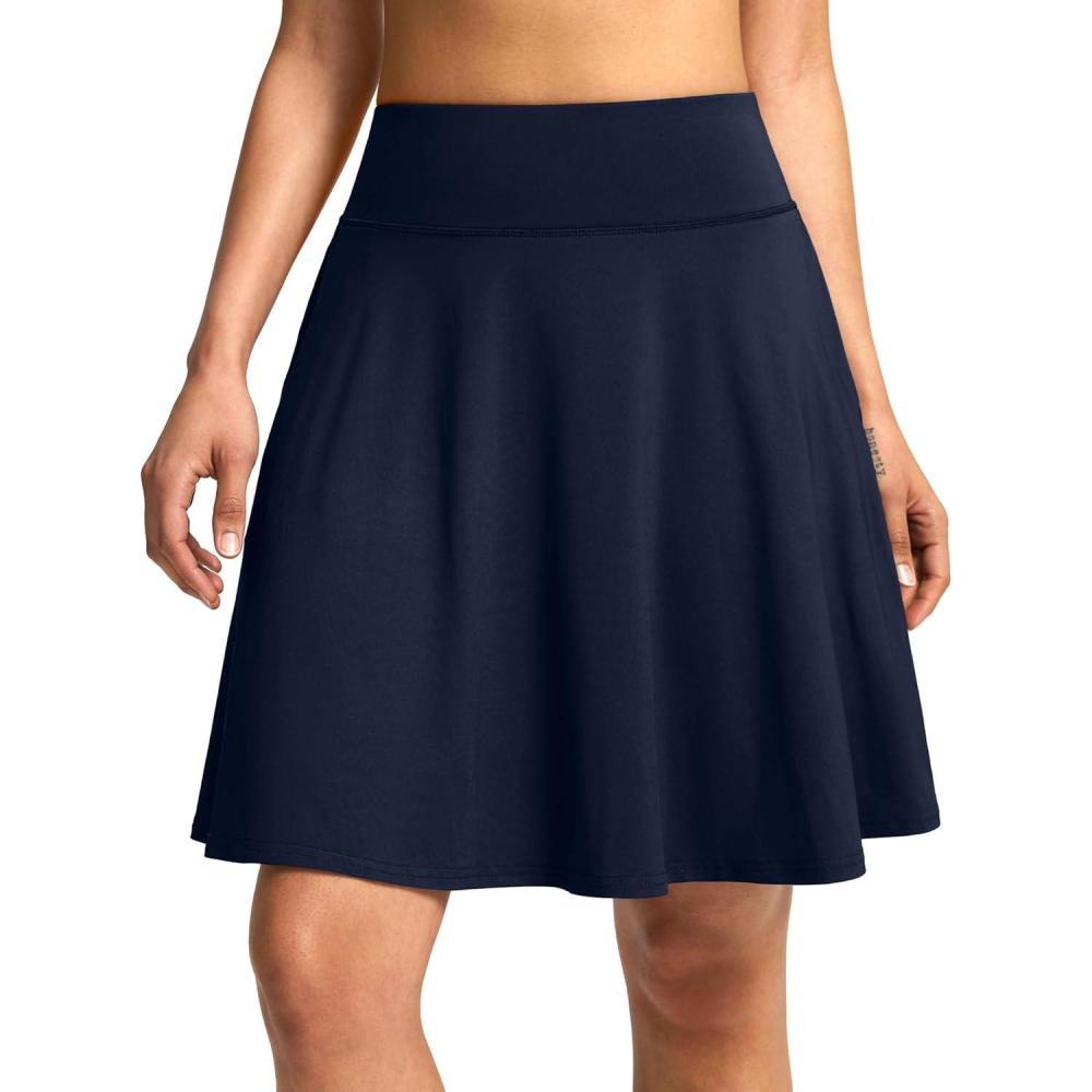 imageSANTINY 20 Knee Length Skorts for Woman 4 Pockets High Waisted Womens Tennis Golf Skirts Long Athletic Skirt with ShortsNavy Blue