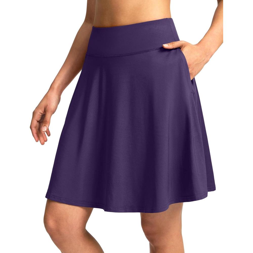 imageSANTINY 20 Knee Length Skorts for Woman 4 Pockets High Waisted Womens Tennis Golf Skirts Long Athletic Skirt with ShortsPurple